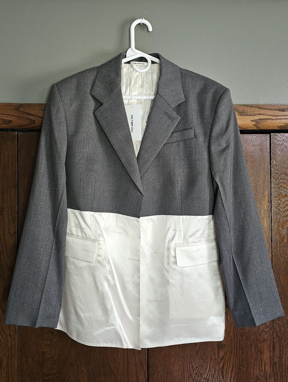 PETER DO SS24 Combo Classic Blazer Wool Satin Grey Ivory